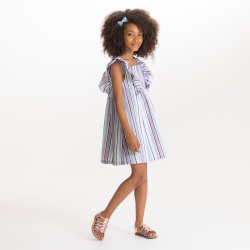 فستان مقلم للبنات بأكمام فراشة بنفسجي اللون